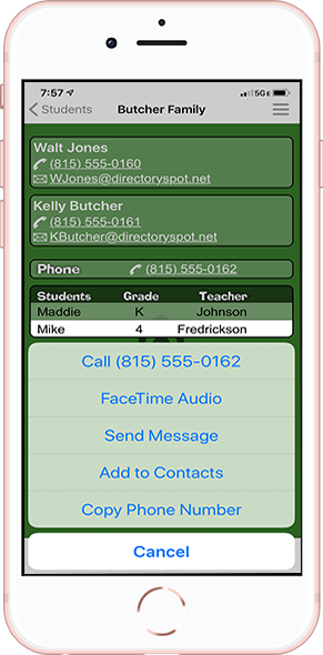 DirectorySpot contact on smartphone