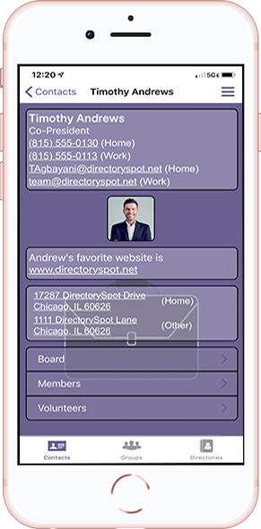DirectorySpot contact on smartphone