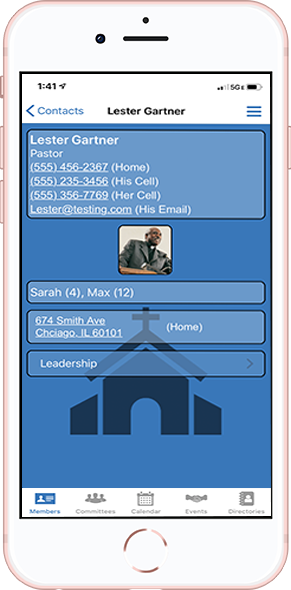 DirectorySpot Church contacts on smartphone