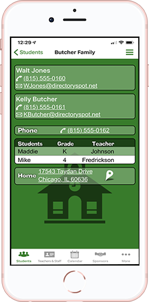 DirectorySpot student contacts on smartphone