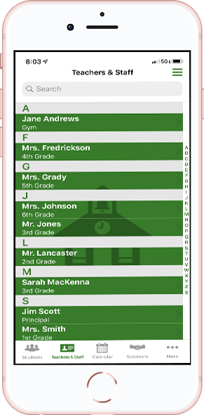 DirectorySpot school contacts on smartphone