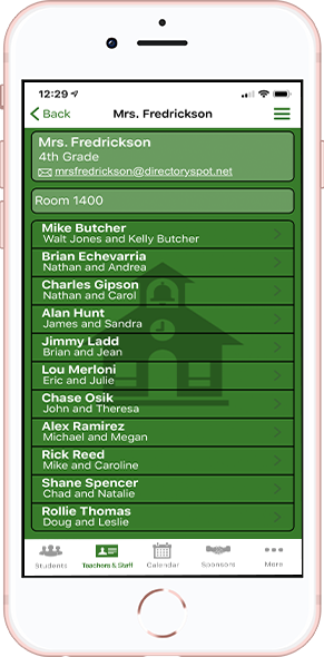 DirectorySpot school contact on smartphone