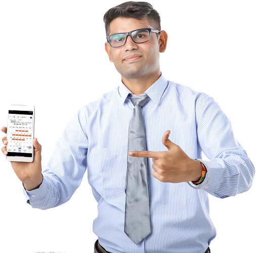 Businessperson holding up smartphone with DirectorySpot app